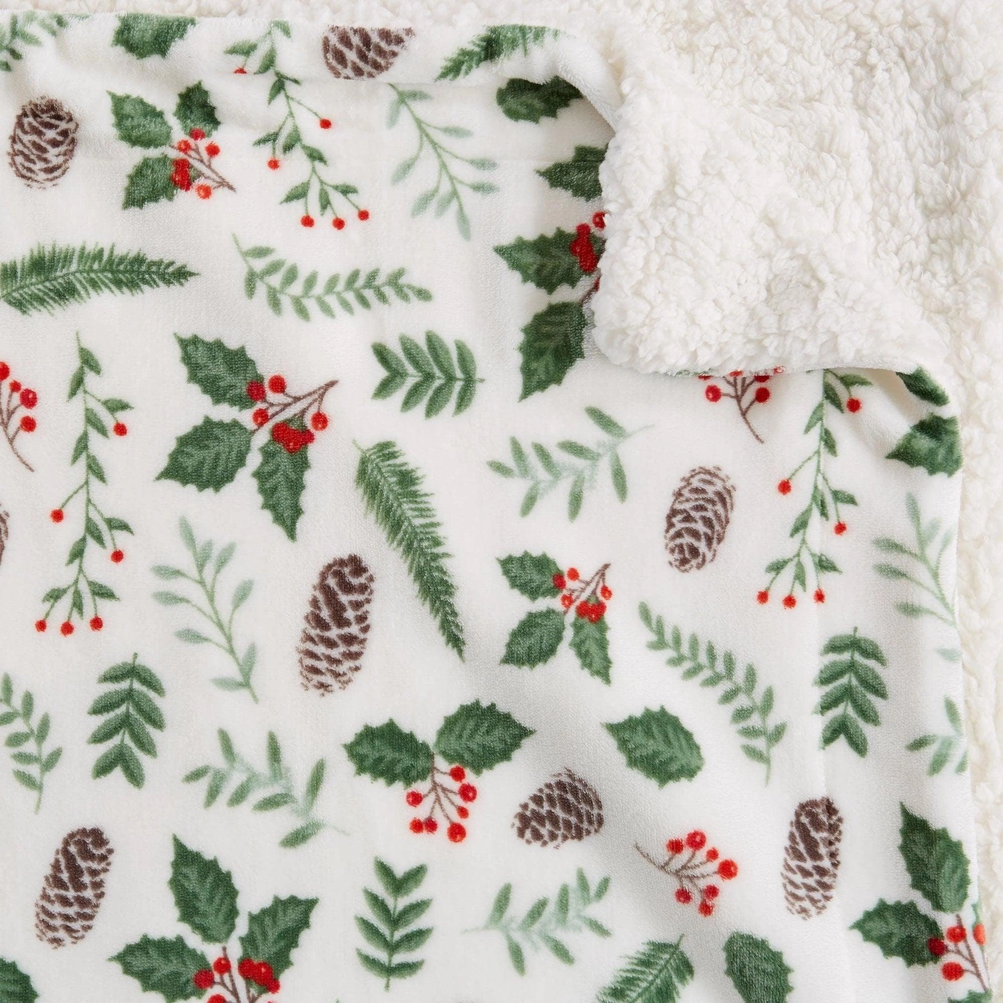 Holly Jolly Mistletoe Sherpa Throw Blanket