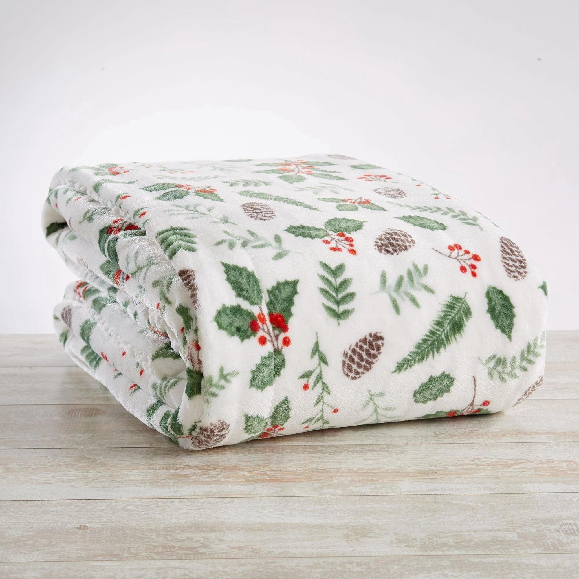 Holly Jolly Mistletoe Sherpa Throw Blanket bookcase, standing shelf