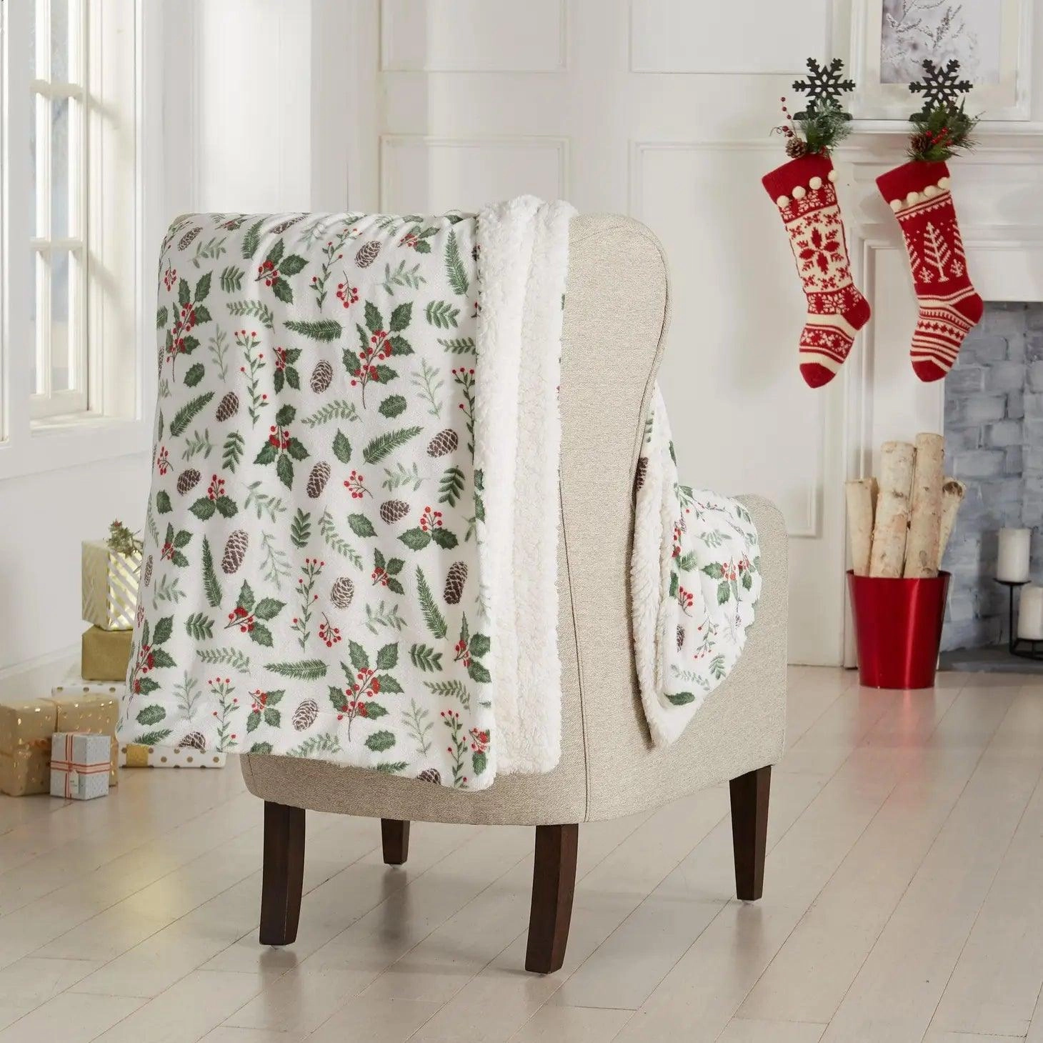 Holly Jolly Mistletoe Sherpa Throw Blanket