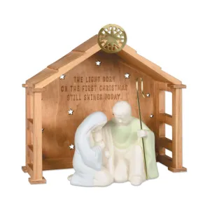 Holy Family and Stable Nativity Figurines, Set of 2 Decorative Mirror,Home Decor Mirror