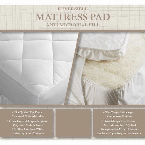 Home Fashion Designs All-Season Two-in-One Reversible Sherpa Fitted Mattress Pad - White