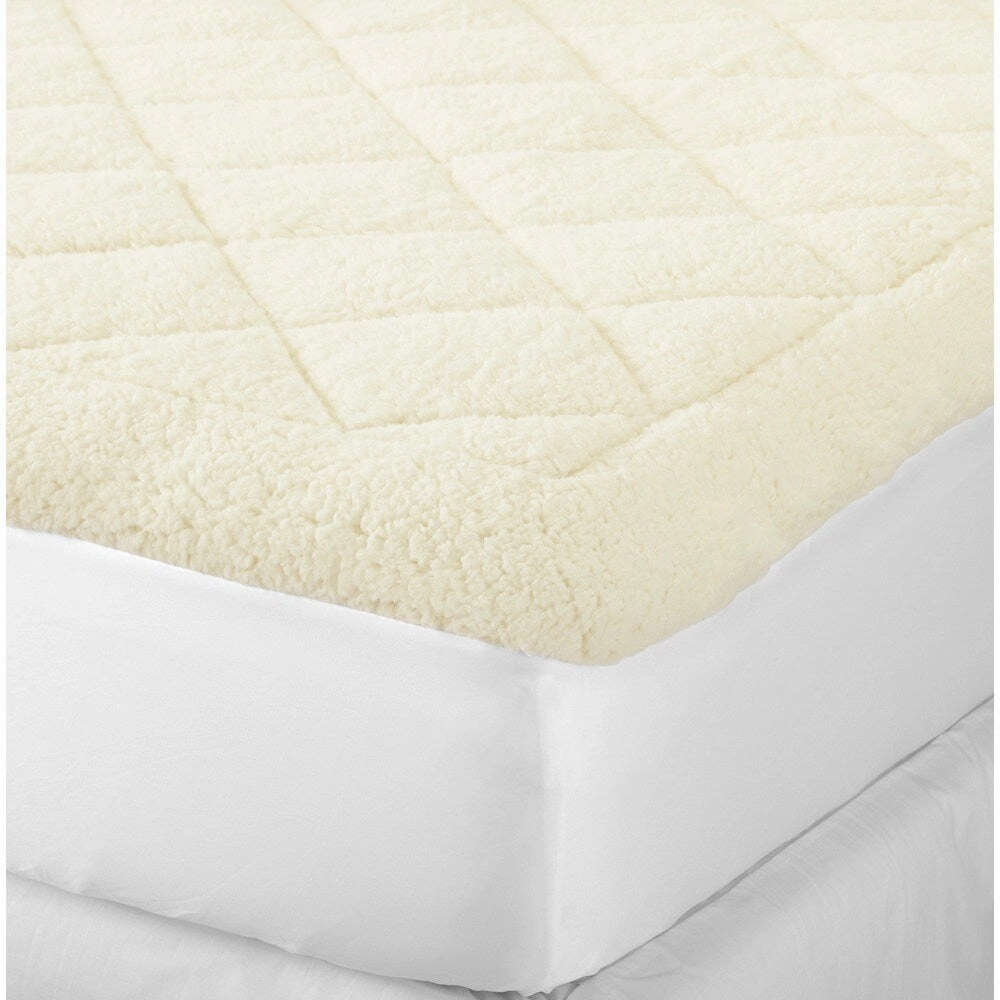 Home Fashion Designs All-Season Two-in-One Reversible Sherpa Fitted Mattress Pad - White
