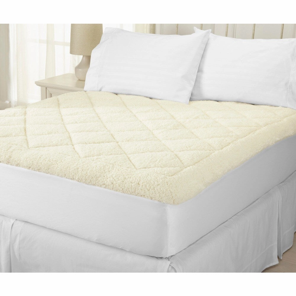 Home Fashion Designs All-Season Two-in-One Reversible Sherpa Fitted Mattress Pad - White mattress pads,mattress topper,bed protection