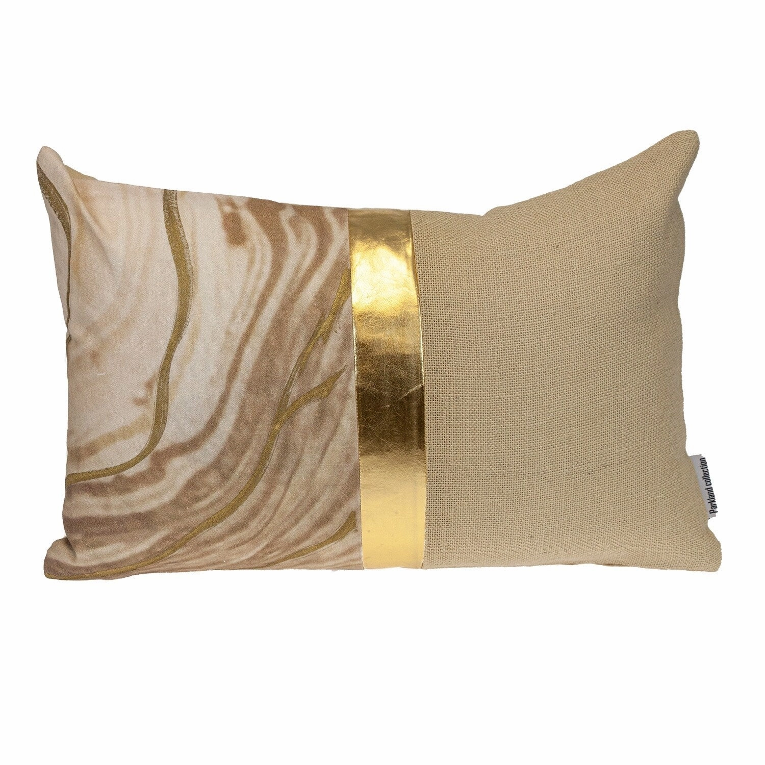 HomeRoots 14" X 20" Beige and Gold Striped Cotton Blend Throw Pillow