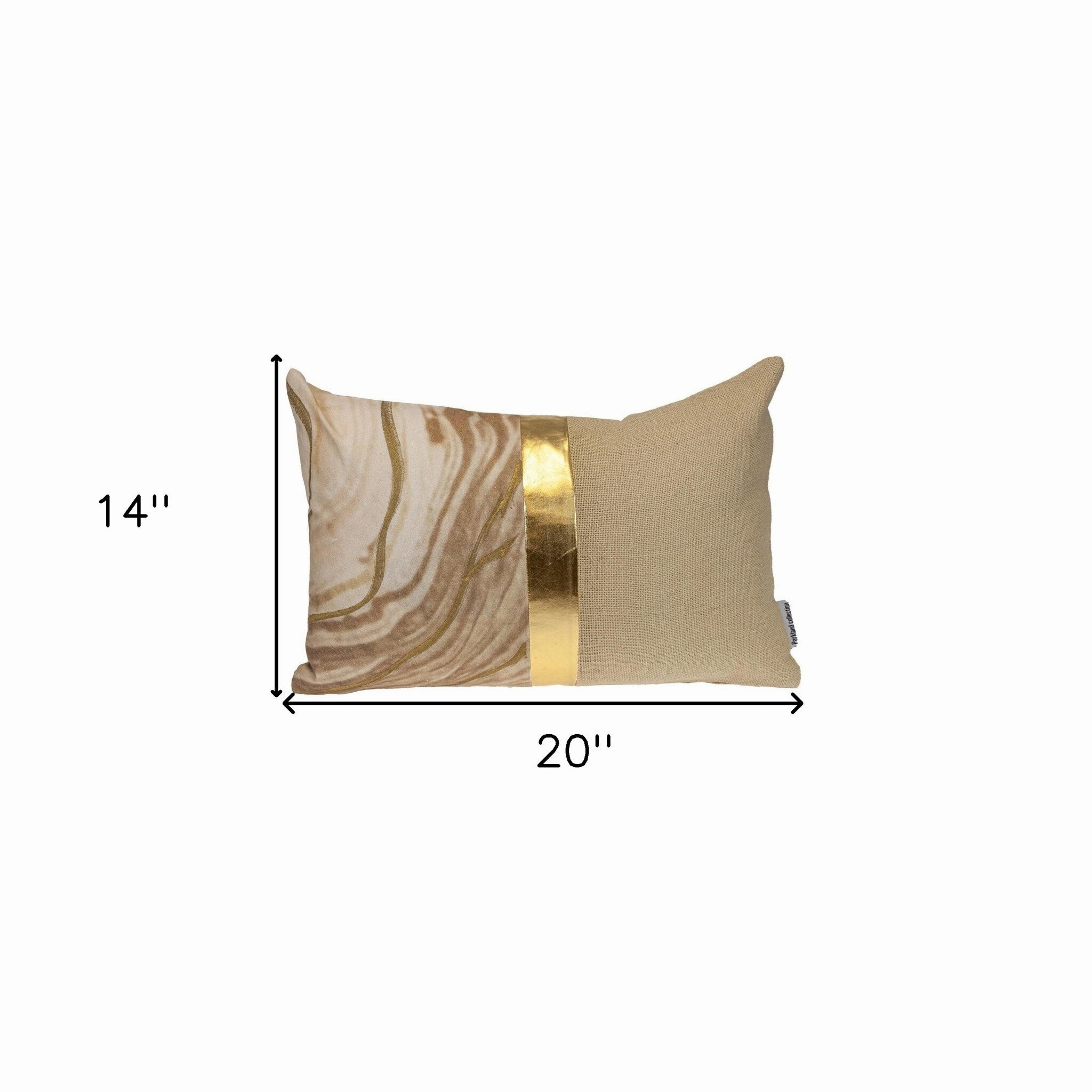 HomeRoots 14" X 20" Beige and Gold Striped Cotton Blend Throw Pillow