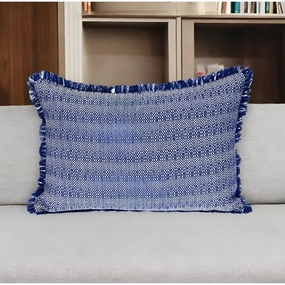 HomeRoots 14" X 20" Blue and White Striped Cotton Throw Pillow With Fringe pillows,bed pillow,sleeping cushion
