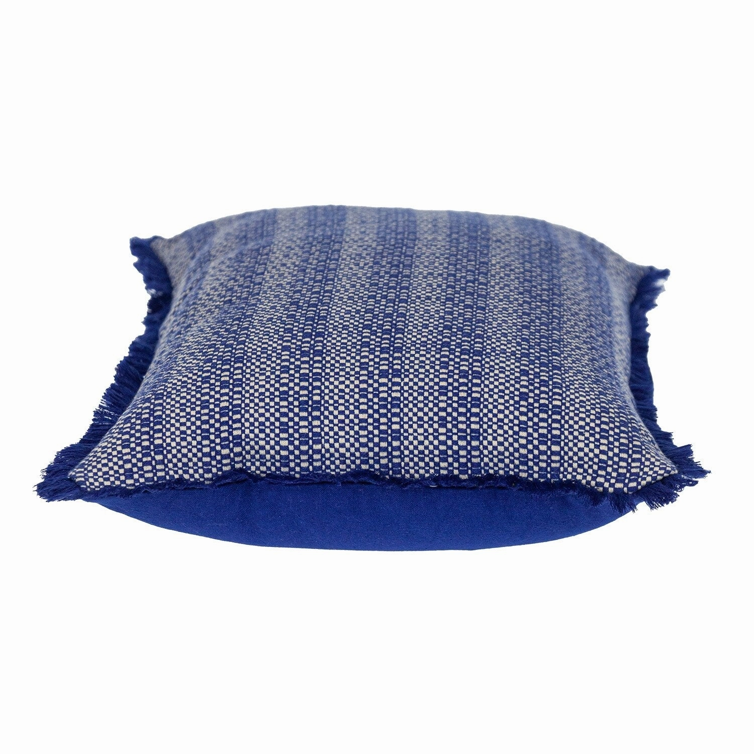 HomeRoots 14" X 20" Blue and White Striped Cotton Throw Pillow With Fringe