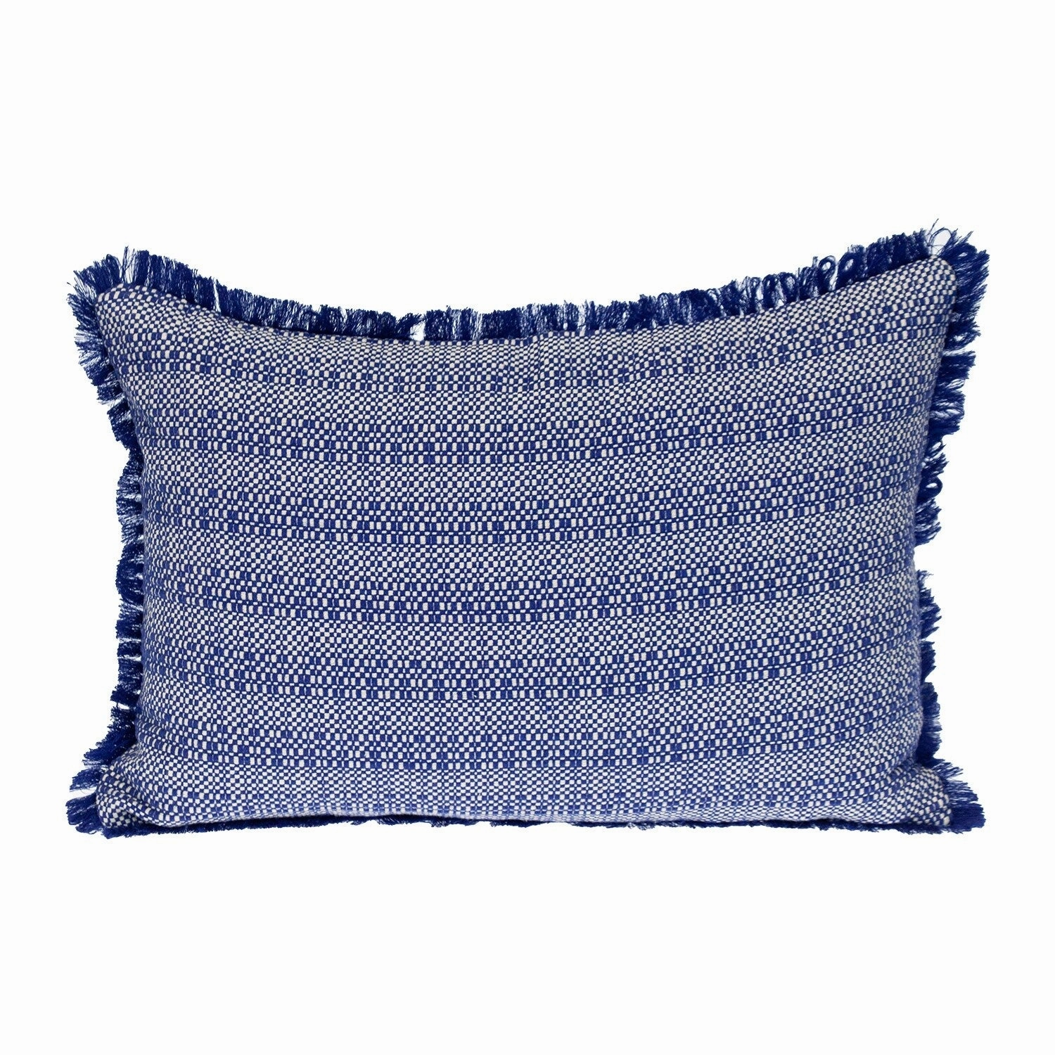 HomeRoots 14" X 20" Blue and White Striped Cotton Throw Pillow With Fringe