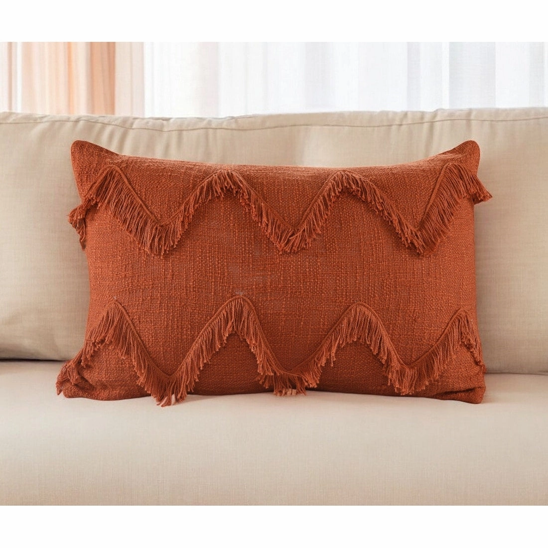 HomeRoots 14" X 20" Cinnamon Chevron Cotton Lumbar Throw Pillow With Texture pillows,bed pillow,sleeping cushion