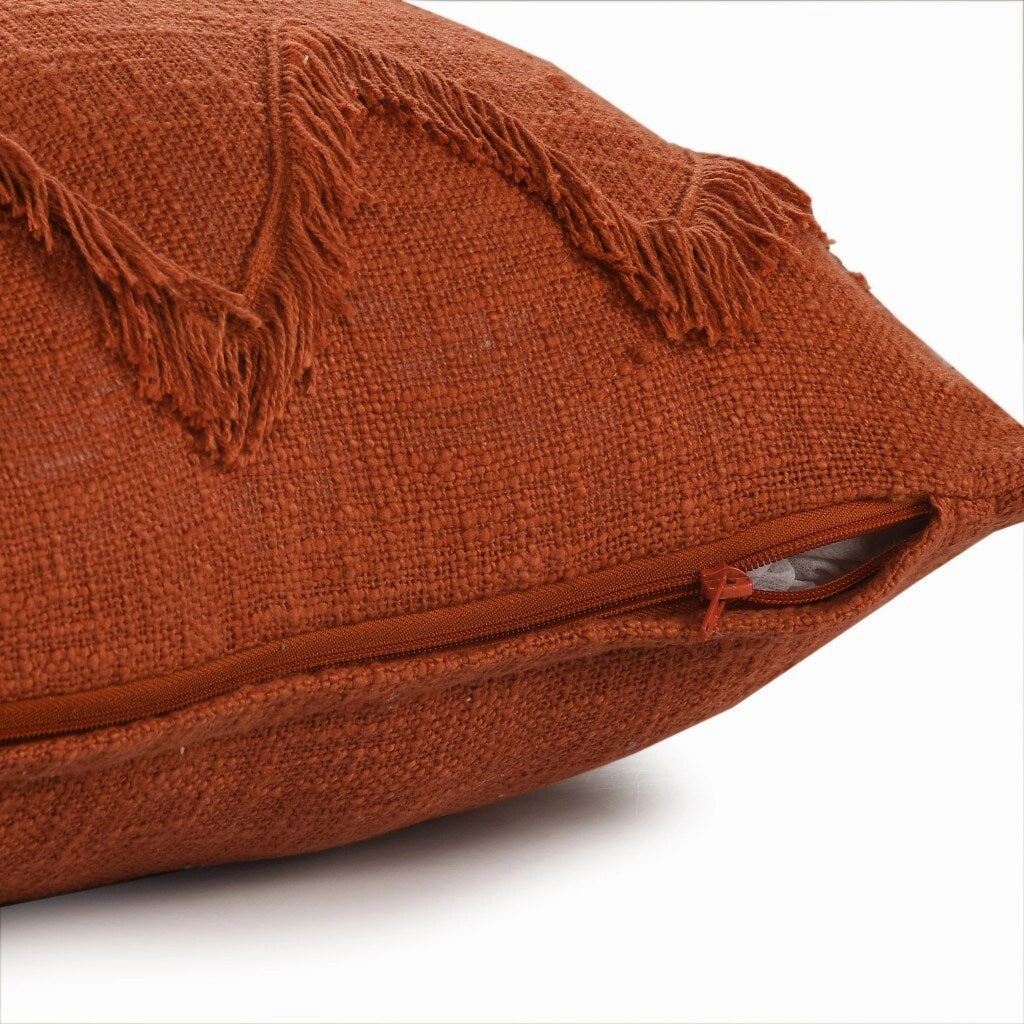 HomeRoots 14" X 20" Cinnamon Chevron Cotton Lumbar Throw Pillow With Texture