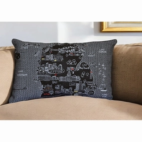 HomeRoots 25" Black Michigan Lower Peninsula Nighttime Skyline Lumbar Decorative Pillow pillows,bed pillow,sleeping cushion