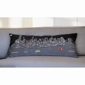 HomeRoots 35" Black NYC Nighttime Skyline Lumbar Decorative Pillow pillows,bed pillow,sleeping cushion