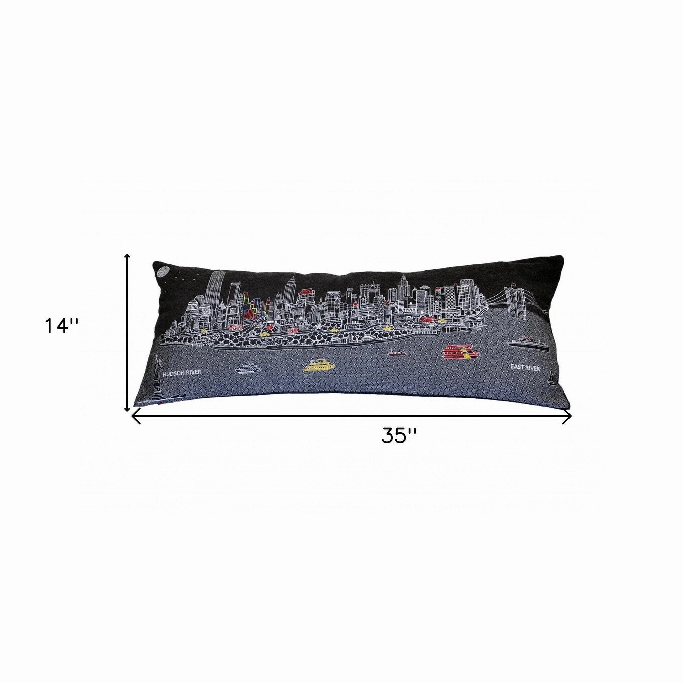HomeRoots 35" Black NYC Nighttime Skyline Lumbar Decorative Pillow