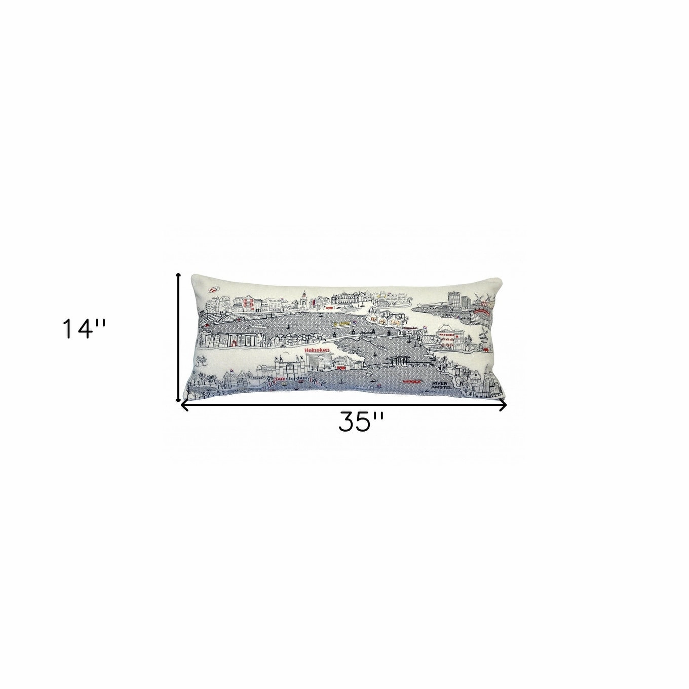 HomeRoots 35" White Amsterdam Daylight Skyline Lumbar Decorative Pillow
