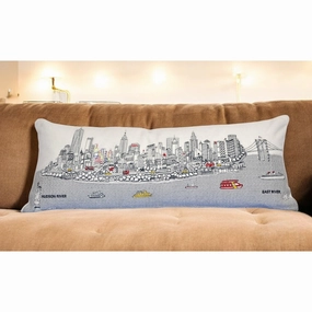 HomeRoots 35" White NYC Daylight Skyline Lumbar Decorative Pillow pillows,bed pillow,sleeping cushion