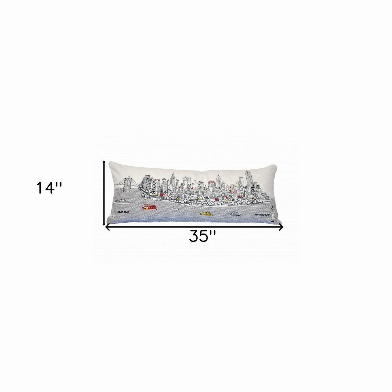 HomeRoots 35" White NYC Daylight Skyline Lumbar Decorative Pillow
