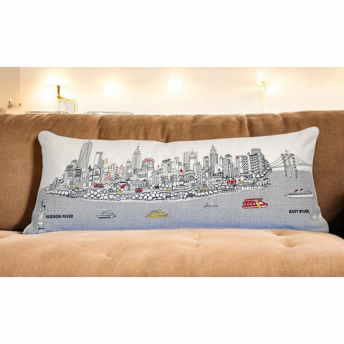 HomeRoots 35" White NYC Daylight Skyline Lumbar Decorative Pillow pillows,bed pillow,sleeping cushion