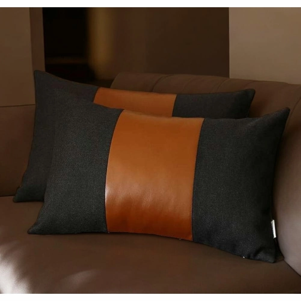HomeRoots Set Of Two 20" X 12" Black And Brown Polyester Geometric Zippered Pillow