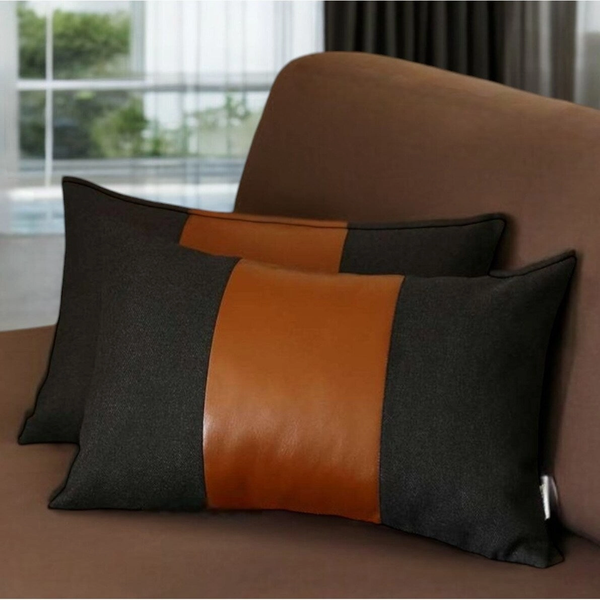 HomeRoots Set Of Two 20" X 12" Black And Brown Polyester Geometric Zippered Pillow pillows,bed pillow,sleeping cushion