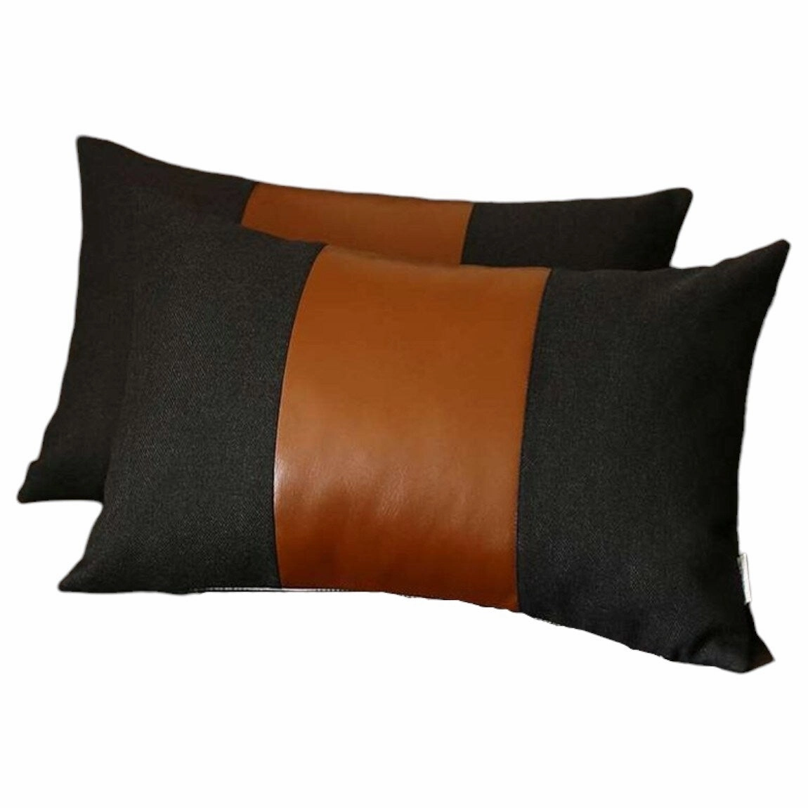 HomeRoots Set Of Two 20" X 12" Black And Brown Polyester Geometric Zippered Pillow