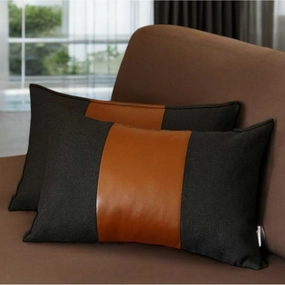 HomeRoots Set Of Two 20" X 12" Black And Brown Polyester Geometric Zippered Pillow pillows,bed pillow,sleeping cushion