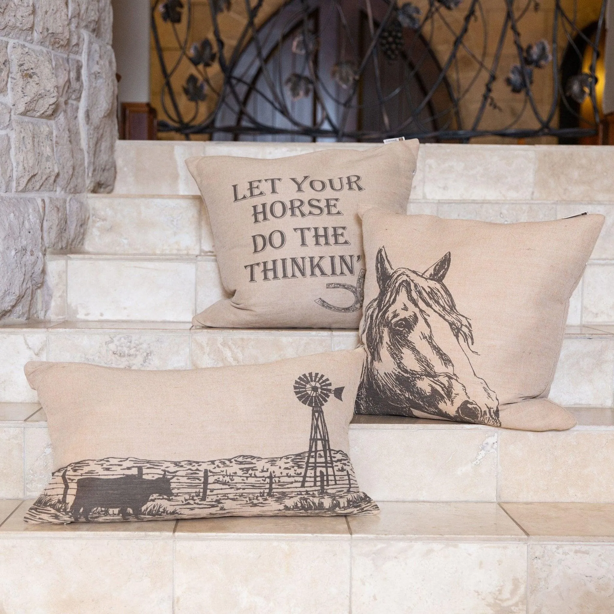 Horse Burlap Throw Pillow