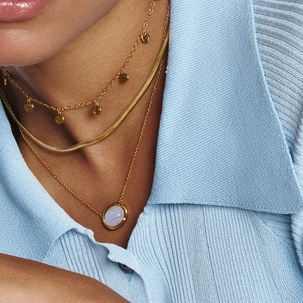 Hot Diamonds Jewellery Hot Diamonds Gold Plated Sterling Silver Blue Lace Agate Oval Necklace
