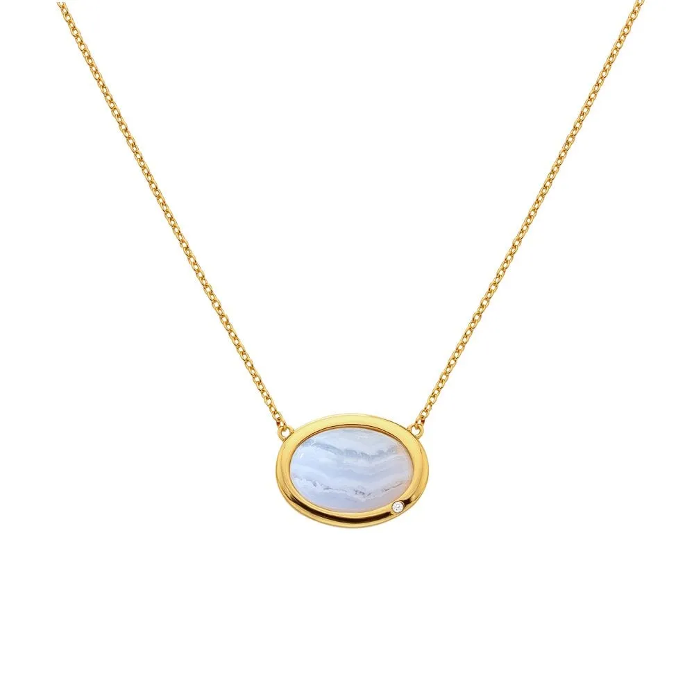 Hot Diamonds Jewellery Hot Diamonds Gold Plated Sterling Silver Blue Lace Agate Oval Necklace