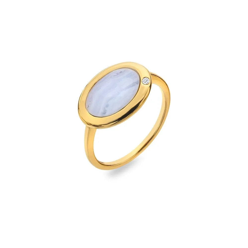 Hot Diamonds Jewellery Hot Diamonds Gold Plated Sterling Silver Blue Lace Agate Ring
