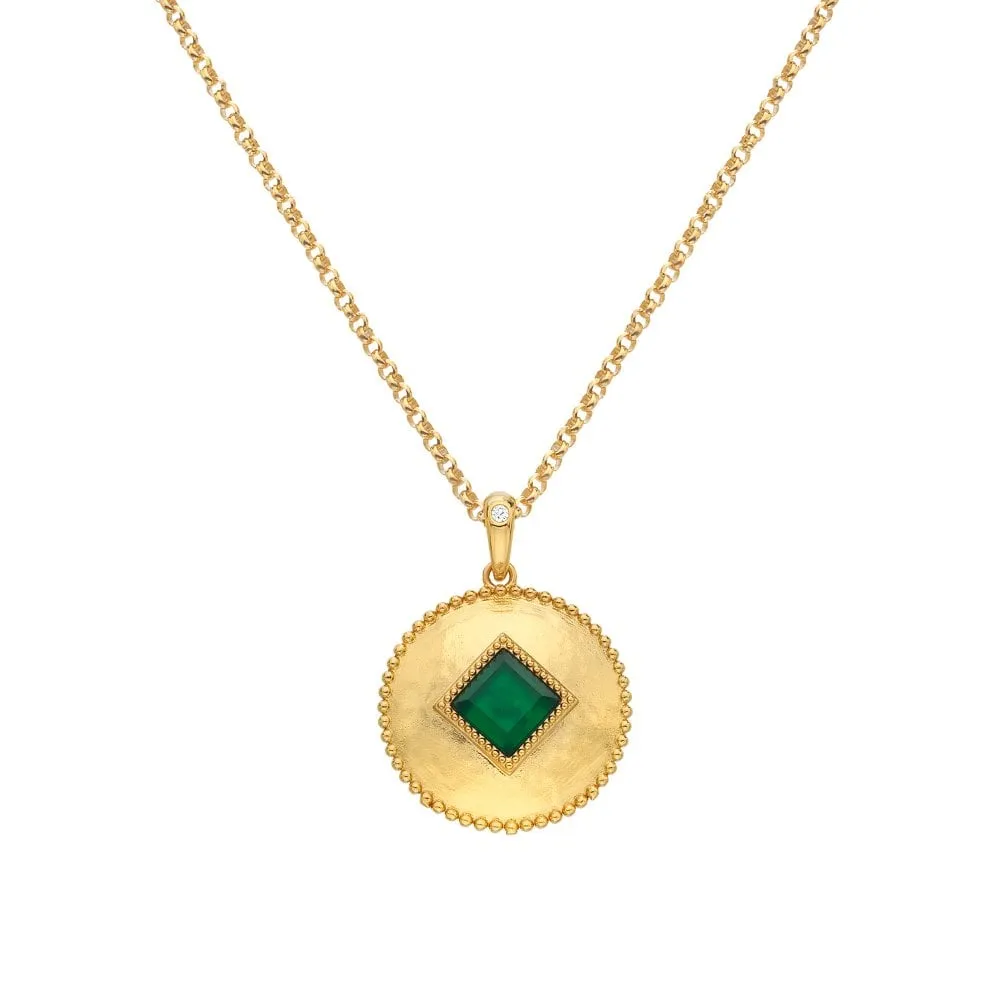 Hot Diamonds Jewellery Hot Diamonds Gold Plated Sterling Silver Green Agate Coin Necklace