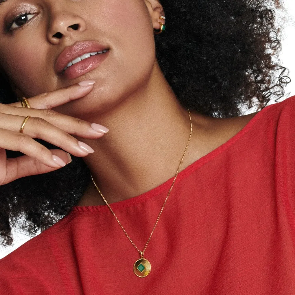 Hot Diamonds Jewellery Hot Diamonds Gold Plated Sterling Silver Green Agate Coin Necklace