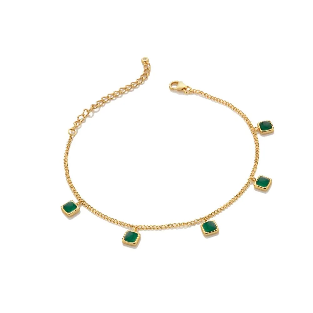 Hot Diamonds Jewellery Hot Diamonds Gold Plated Sterling Silver Green Agate Square Bracelet