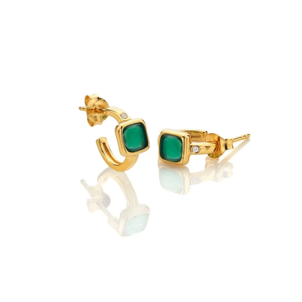 Hot Diamonds Jewellery Hot Diamonds Gold Plated Sterling Silver Green Agate Square Huggie Earrings