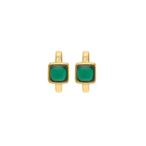 Hot Diamonds Jewellery Hot Diamonds Gold Plated Sterling Silver Green Agate Square Huggie Earrings