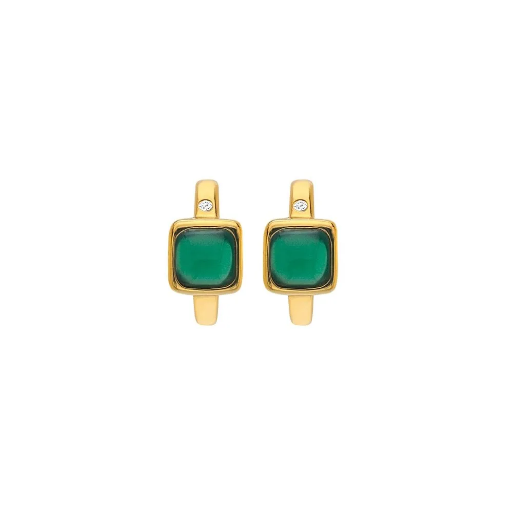 Hot Diamonds Jewellery Hot Diamonds Gold Plated Sterling Silver Green Agate Square Huggie Earrings