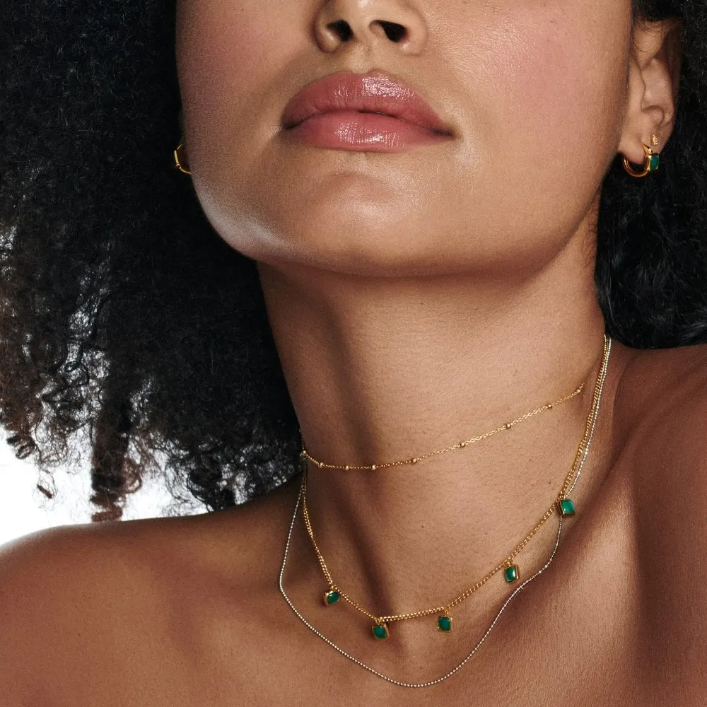 Hot Diamonds Jewellery Hot Diamonds Gold Plated Sterling Silver Green Agate Square Necklace