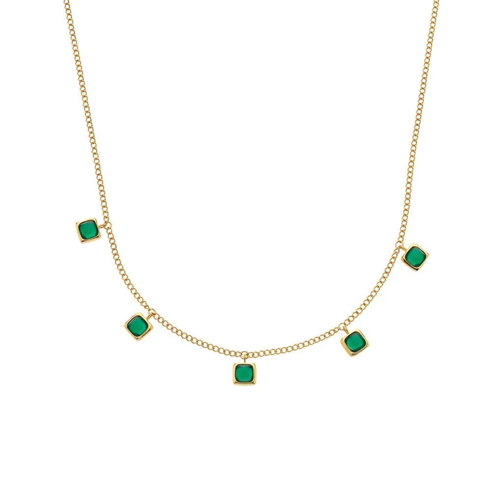Hot Diamonds Jewellery Hot Diamonds Gold Plated Sterling Silver Green Agate Square Necklace