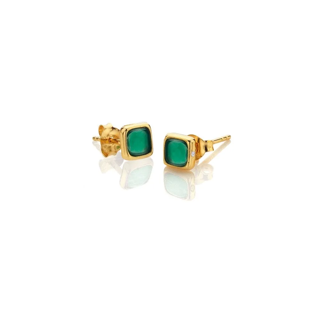Hot Diamonds Jewellery Hot Diamonds Gold Plated Sterling Silver Green Agate Square Stud Earrings