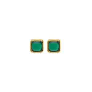 Hot Diamonds Jewellery Hot Diamonds Gold Plated Sterling Silver Green Agate Square Stud Earrings