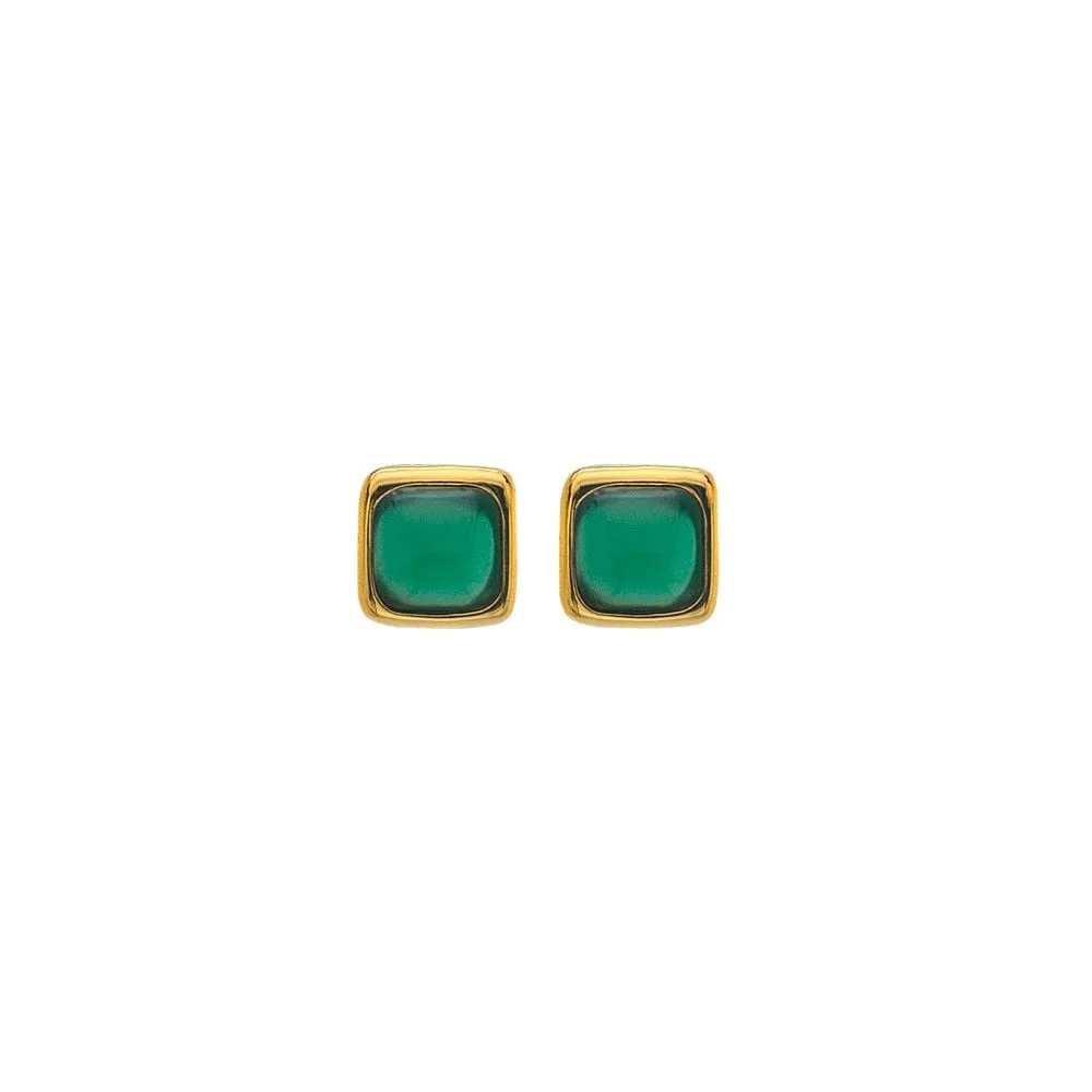 Hot Diamonds Jewellery Hot Diamonds Gold Plated Sterling Silver Green Agate Square Stud Earrings