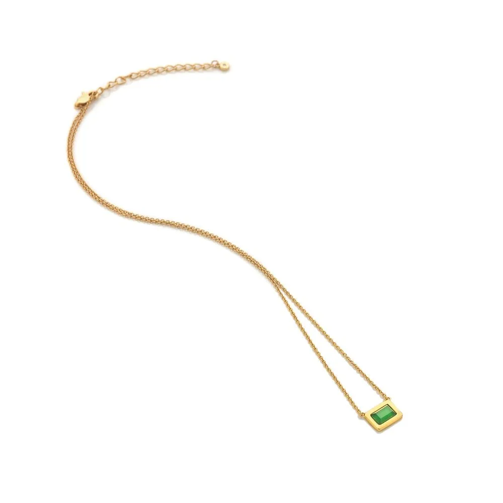 Hot Diamonds Jewellery Hot Diamonds Gold Plated Sterling Silver Green Chalcedony Rectangle Necklace