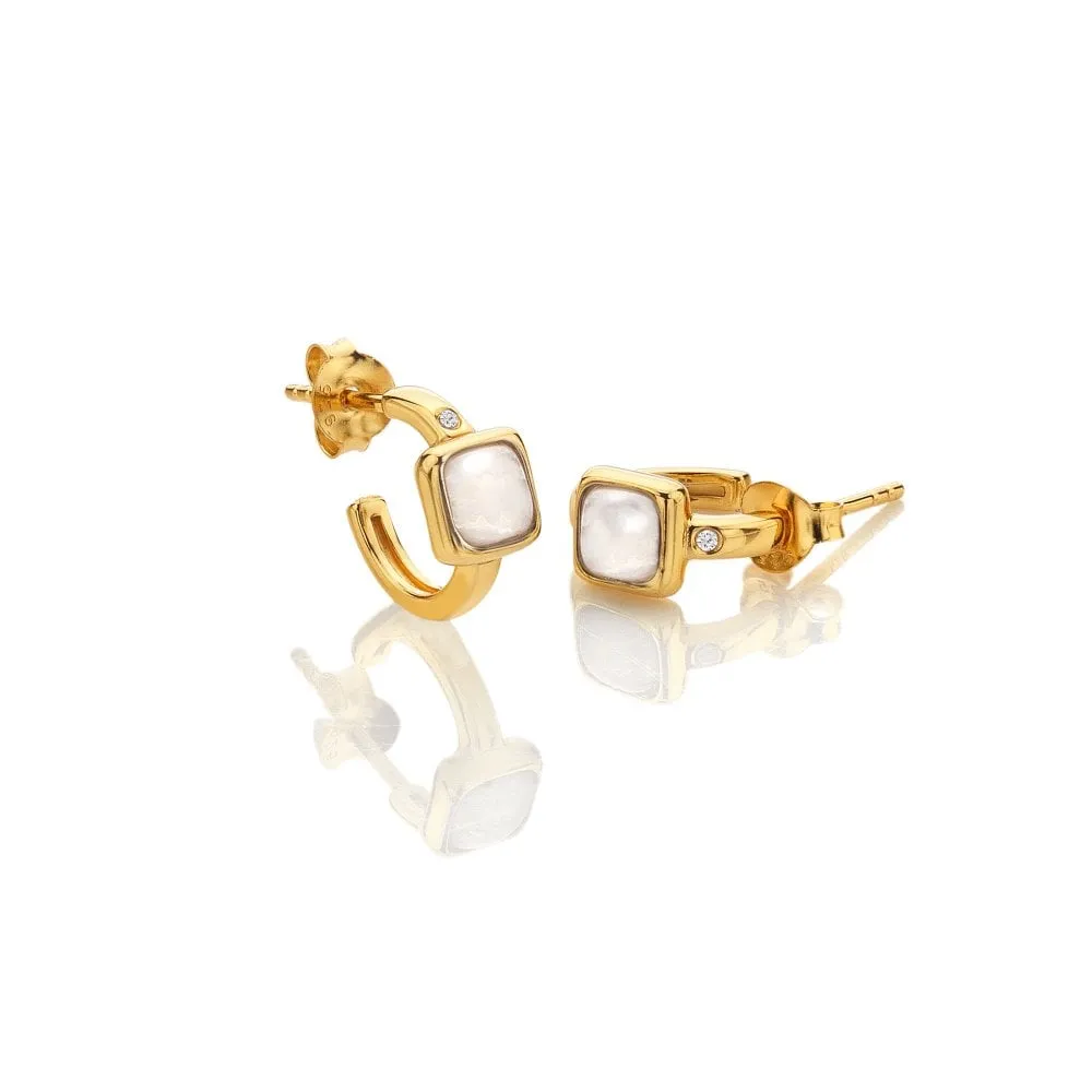 Hot Diamonds Jewellery Hot Diamonds Gold Plated Sterling Silver Mother Of Pearl Square Huggie Earrings