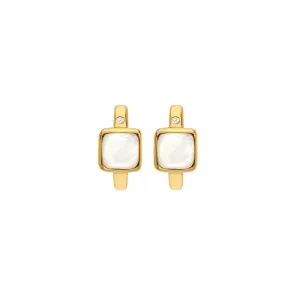 Hot Diamonds Jewellery Hot Diamonds Gold Plated Sterling Silver Mother Of Pearl Square Huggie Earrings