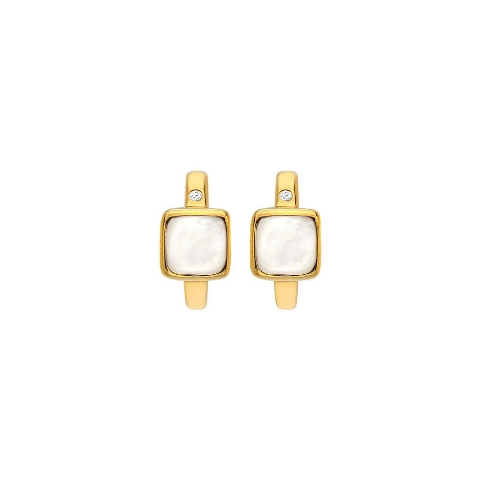 Hot Diamonds Jewellery Hot Diamonds Gold Plated Sterling Silver Mother Of Pearl Square Huggie Earrings