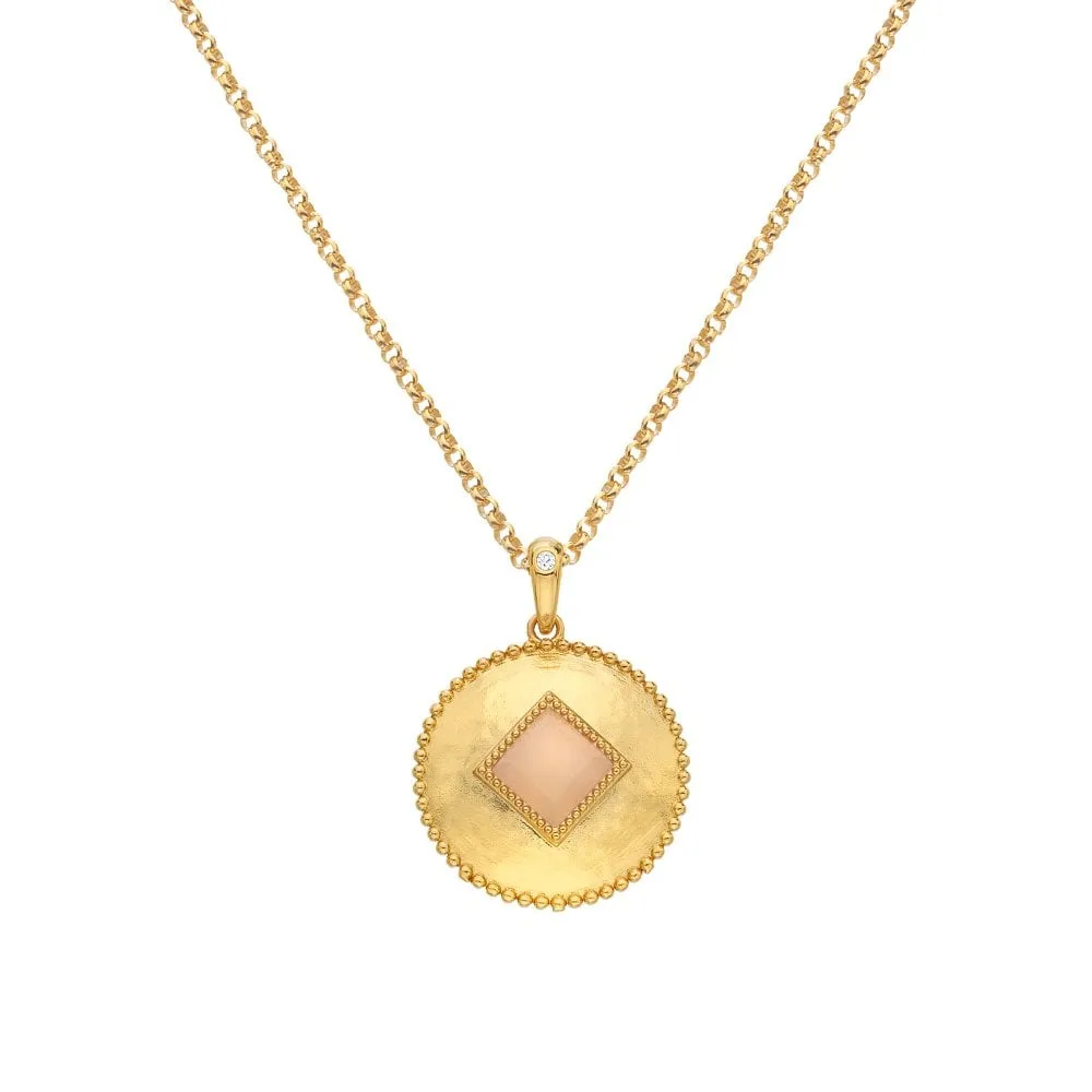 Hot Diamonds Jewellery Hot Diamonds Gold Plated Sterling Silver Pink Quartz Coin Necklace