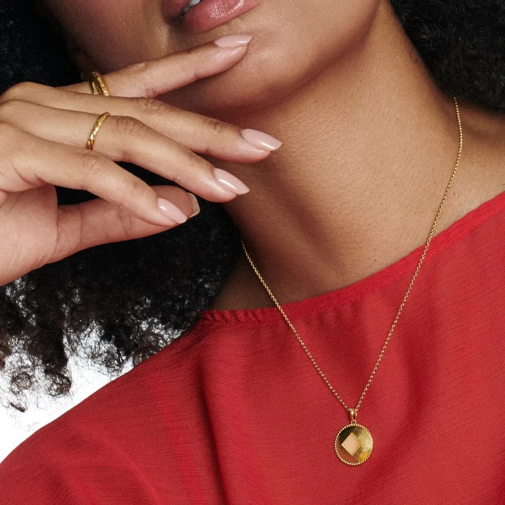 Hot Diamonds Jewellery Hot Diamonds Gold Plated Sterling Silver Pink Quartz Coin Necklace