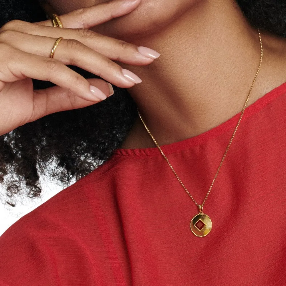 Hot Diamonds Jewellery Hot Diamonds Gold Plated Sterling Silver Red Agate Coin Necklace