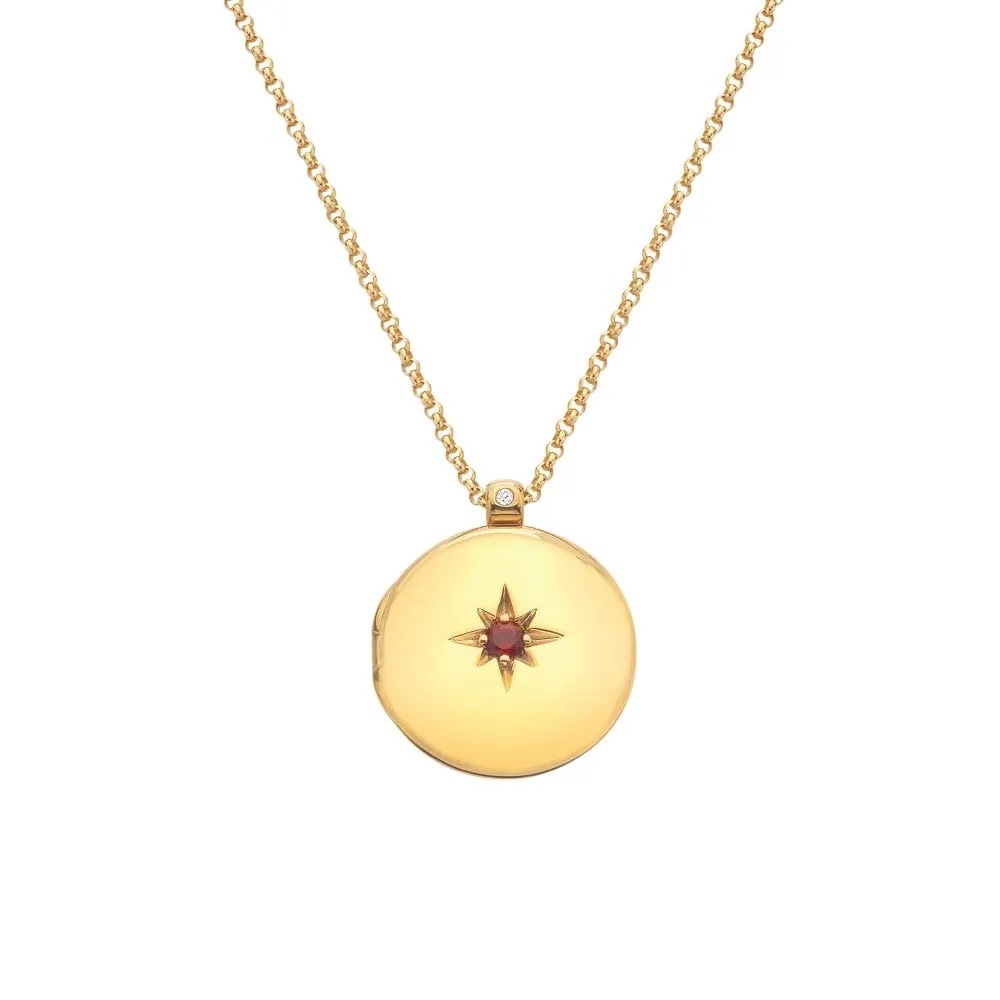 Hot Diamonds Jewellery Hot Diamonds Gold Plated Sterling Silver Red Agate Starburst Locket Necklace