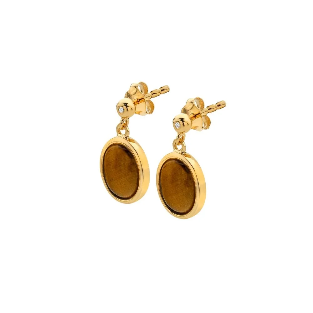 Hot Diamonds Jewellery Hot Diamonds Gold Plated Sterling Silver Tigers Eye Oval Earrings