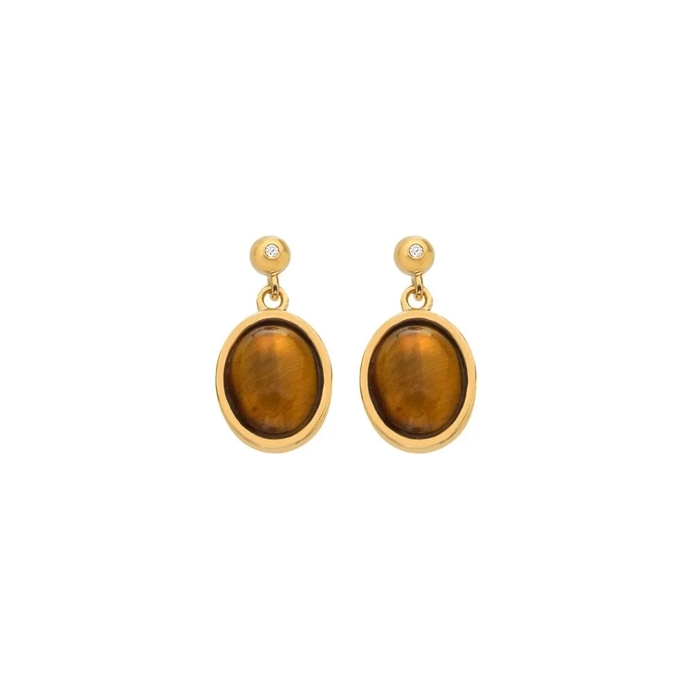 Hot Diamonds Jewellery Hot Diamonds Gold Plated Sterling Silver Tigers Eye Oval Earrings